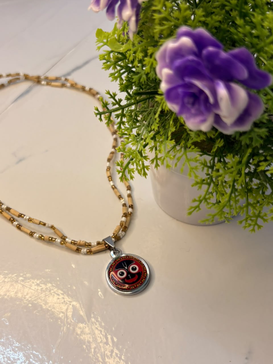 Two Rounds Pearls Pure Tulasi Kanthi + Anti Tarnished Premium Pendant