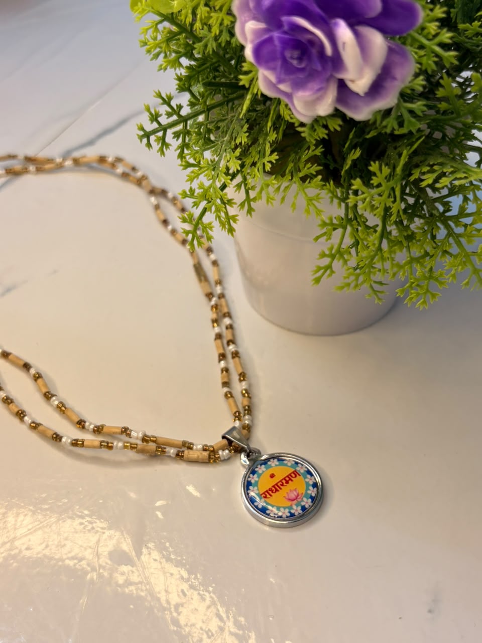 Two Rounds Pearls Pure Tulasi Kanthi + Anti Tarnished Premium Pendant