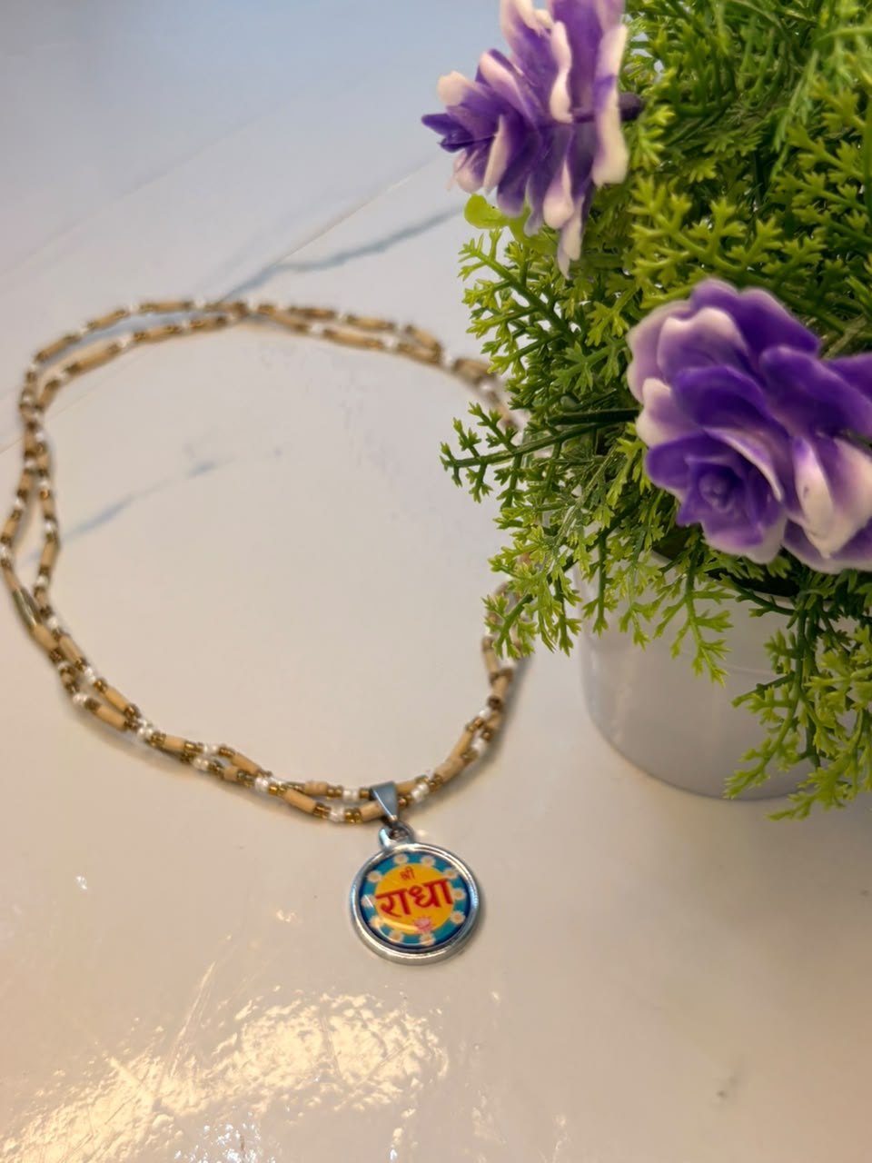 Two Rounds Pearls Pure Tulasi Kanthi + Anti Tarnished Premium Pendant